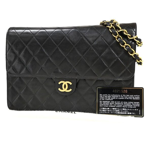 CHANEL CC Matelasse 25 Chain Shoulder Bag Leather Black GHW Vintage - Picture 1 of 16